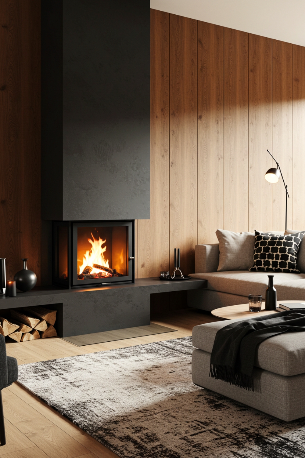 Elegant Living Room With A Modern Seamless Fireplace 