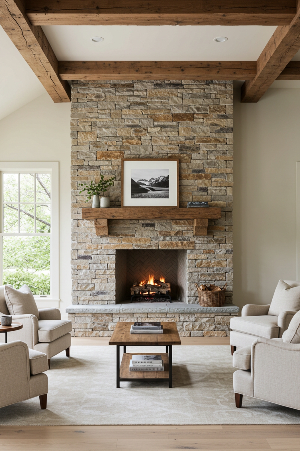 Rustic Living Room With Striking Stone Details 