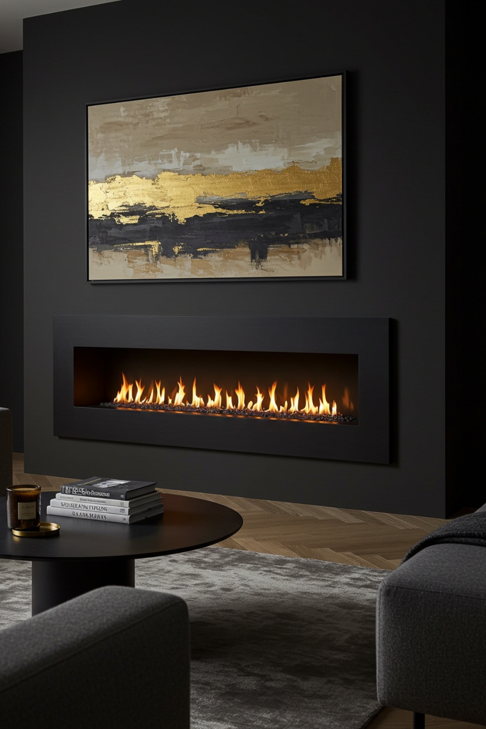 Modern Living Room With Sleek Black-framed Fireplace 