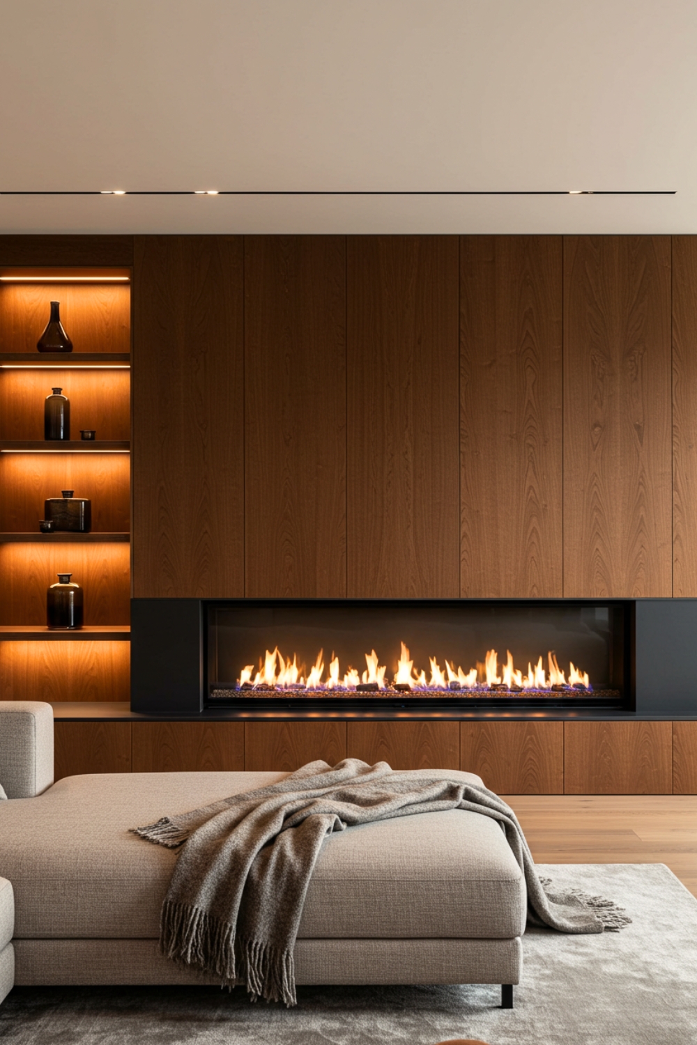 Modern Living Room With A Sleek Linear Gas Fireplace 