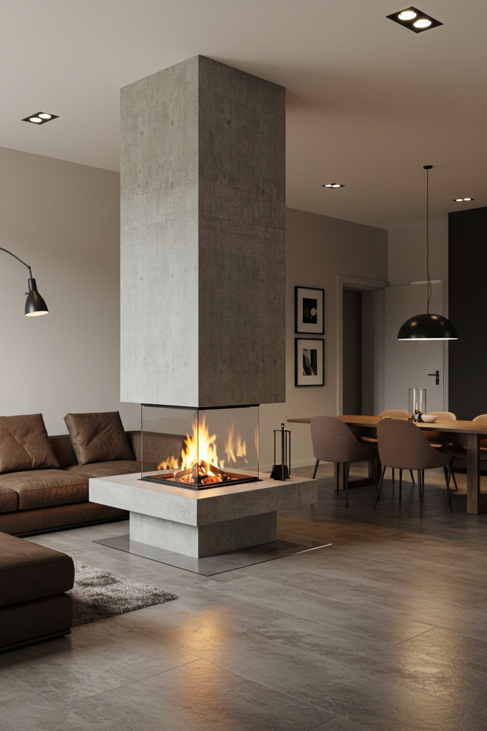 Striking Modern Living Room With A Freestanding Fireplace 