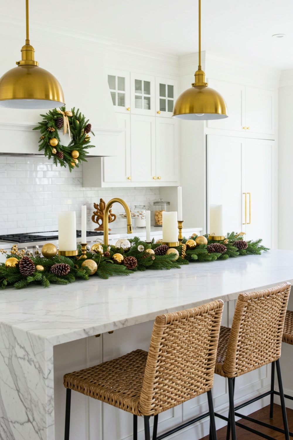 Ultra Realistic Holiday Kitchen Island Run With White Marble Countertop