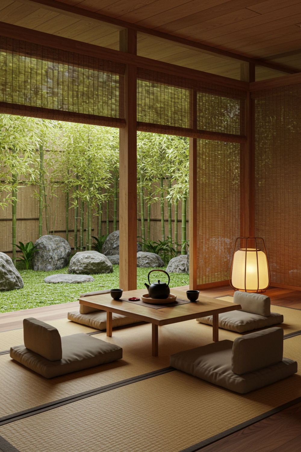 Zen Japanese-inspired Living Room With Floor Seating 