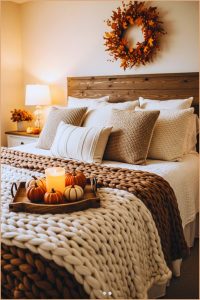 A Cozy Autumn Bedroom With Chunky Knit Blankets Warm Brown And Cream