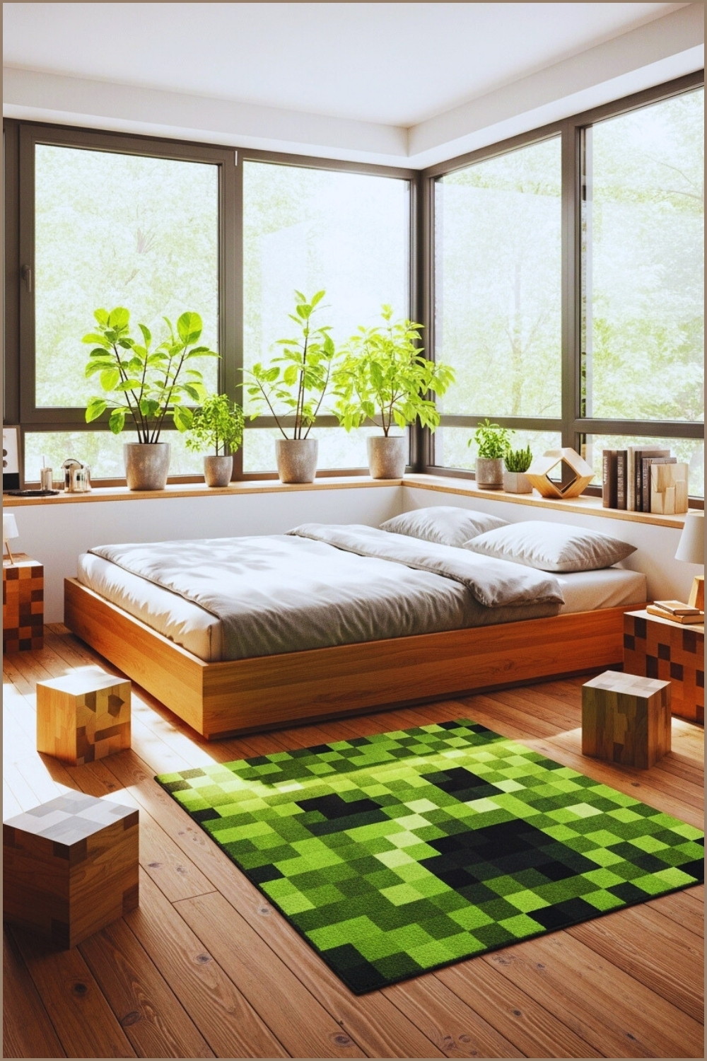 A Cozy Modern Bedroom With Floor To Ceiling Windows Natural Sunlight
