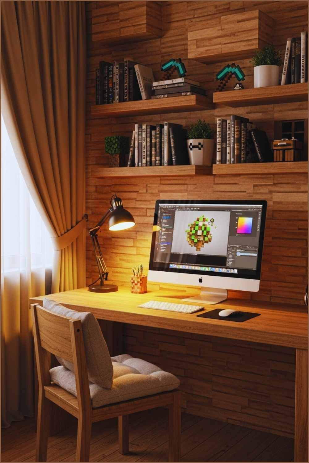 A Cozy Study Desk Setup In A Minecraftb Inspired Bedroom