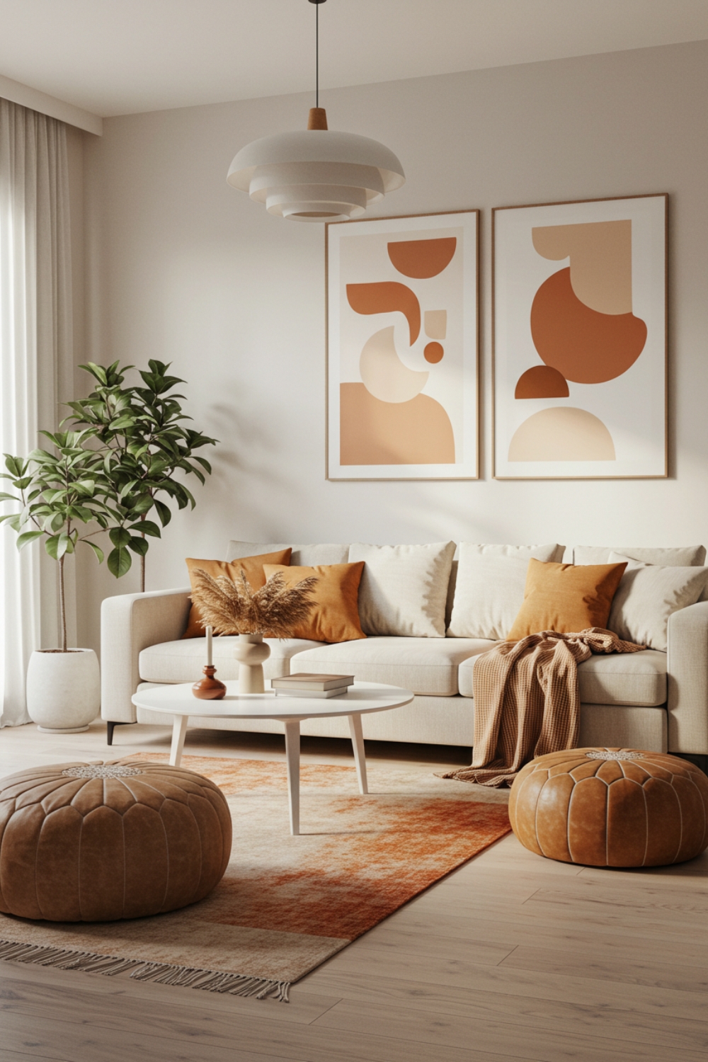 Minimalist Living Room With Light Beige Sectional Sofa 