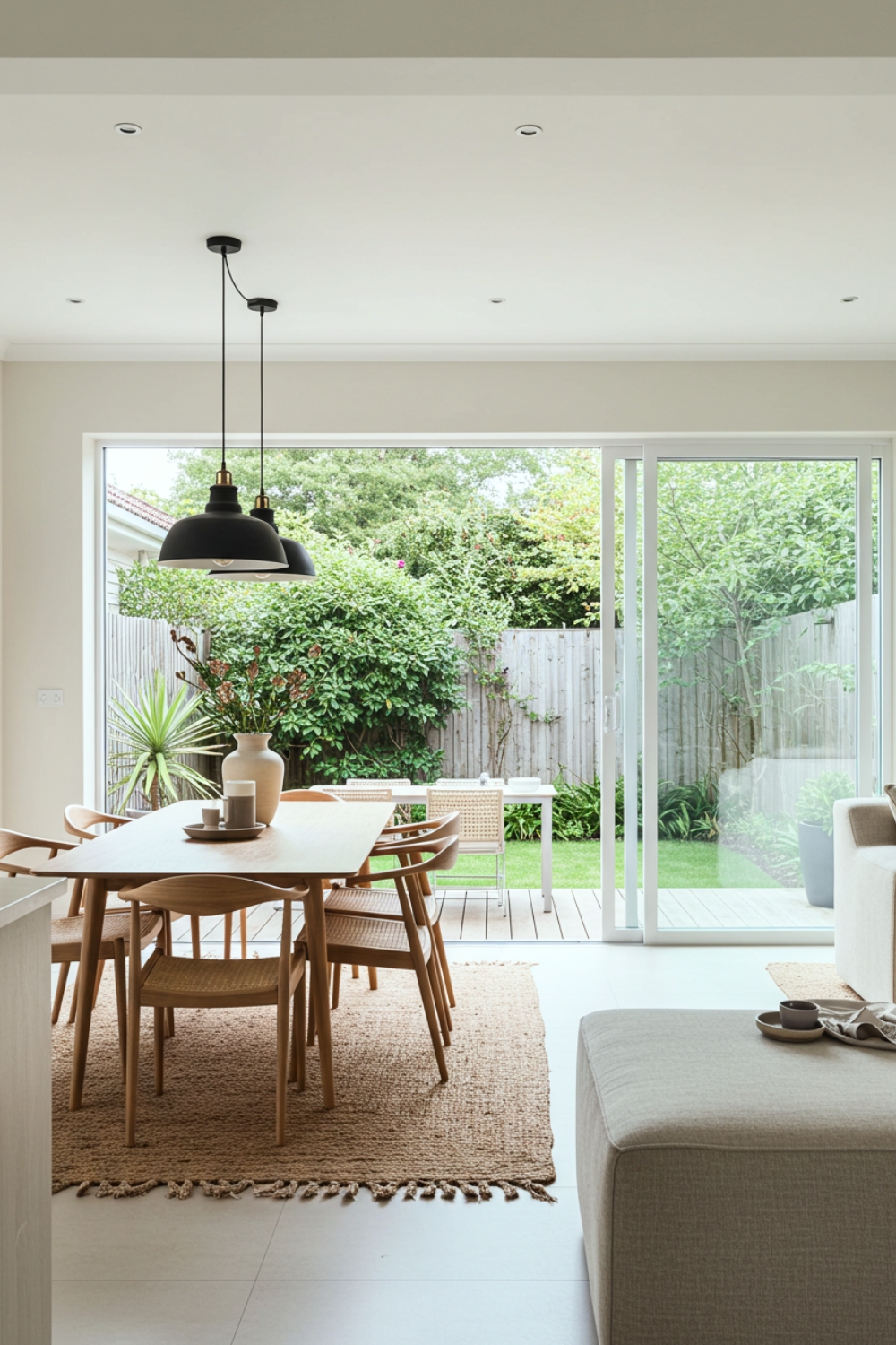 Open-plan Dining And Kitchen With Glass Sliding Doors 