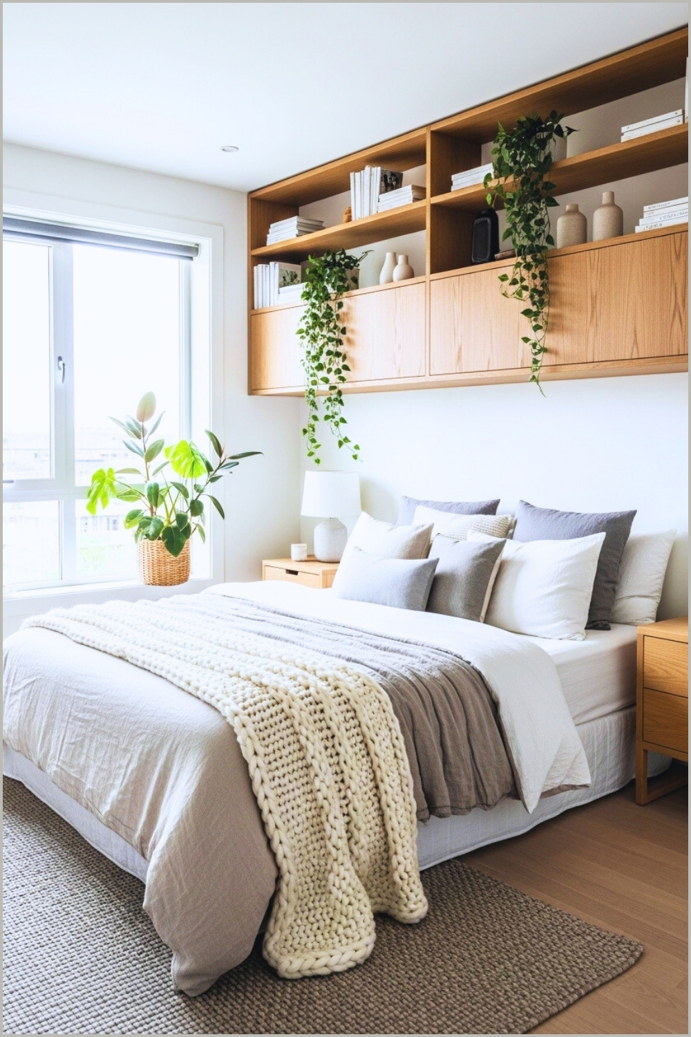 Cozy Scandinavian Bedroom With Wooden Shelves And Smart Storage 