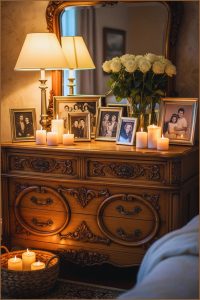A Romantic Vintage Dresser Setup With Ornate Carved Details