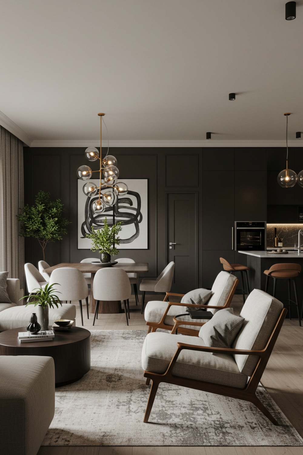 Sophisticated Open-plan Living And Dining With Ambient Lighting 