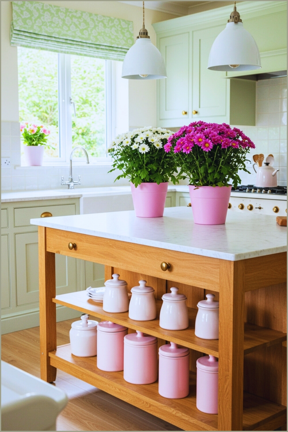 Airy Kitchen Wooden Island Marble Top