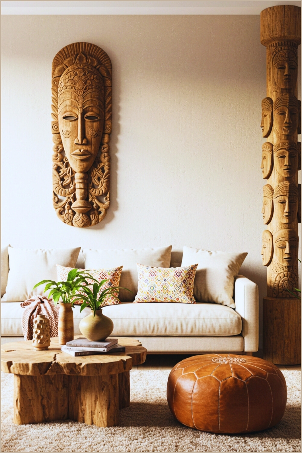 Artistic Boho Living Room Tribal Mask