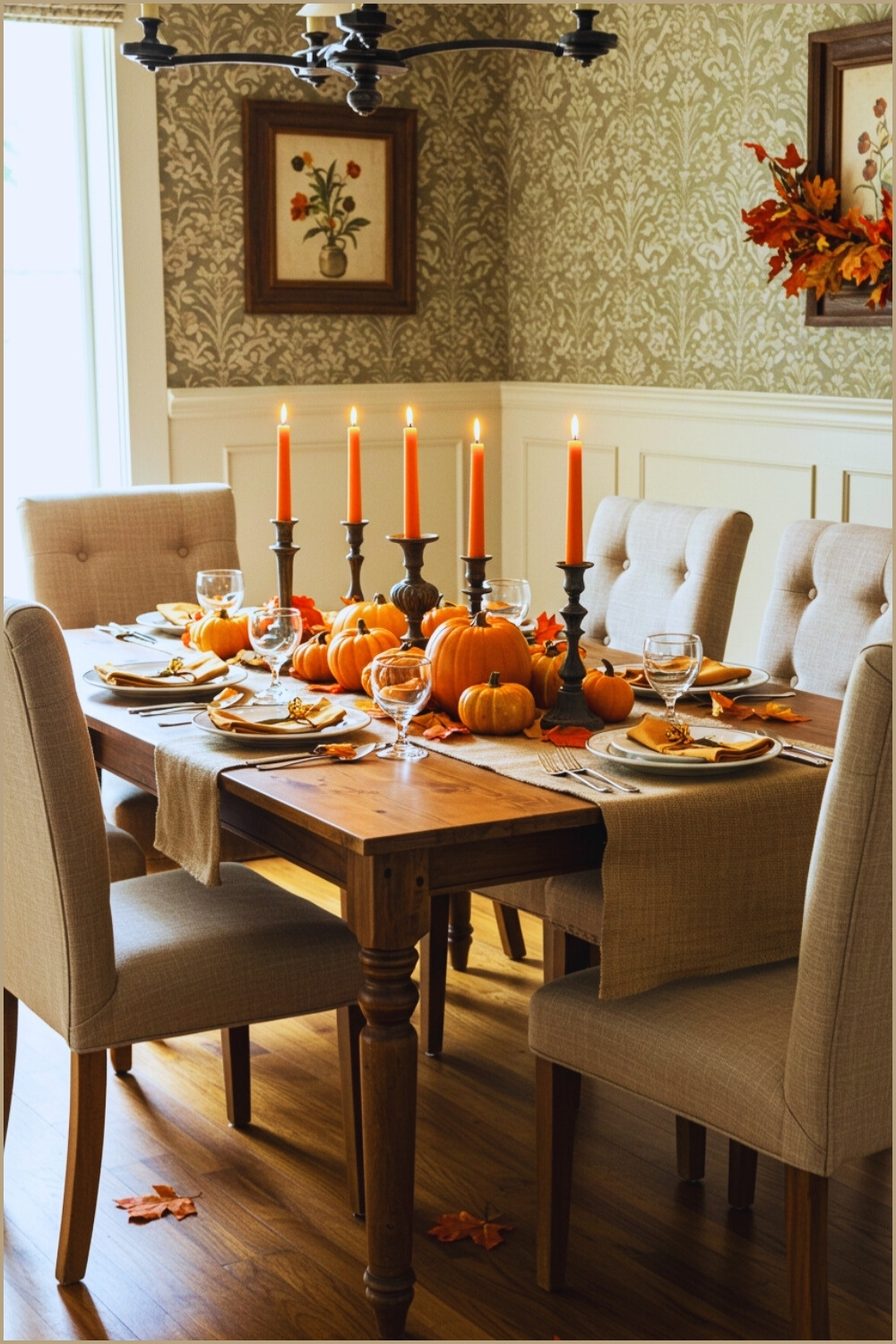 Autumn Dining Room Faux Pumpkins