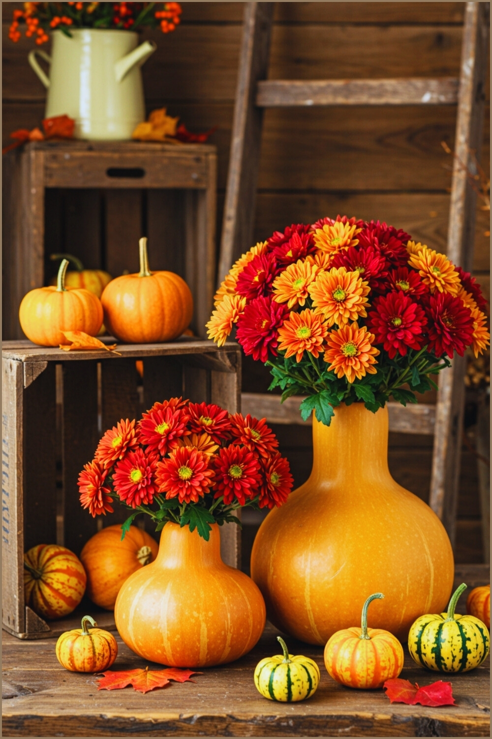 Autumn Display Rustic Kitchen Or Shop Two Gourds