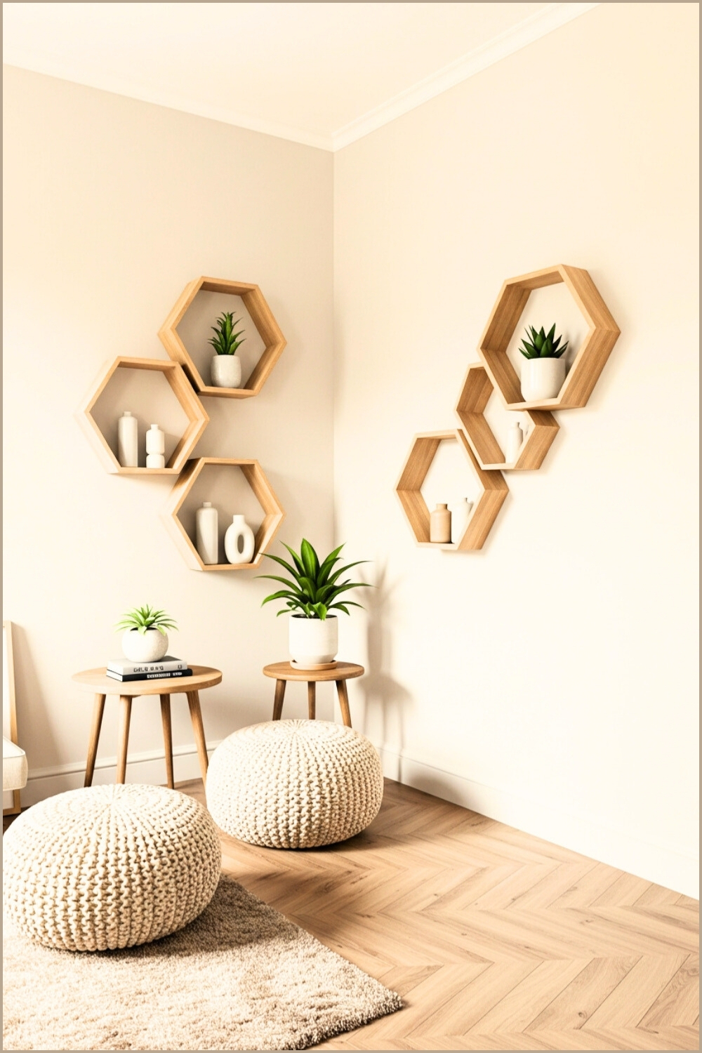 Beautiful Corner Hexagonal Wooden Shelves