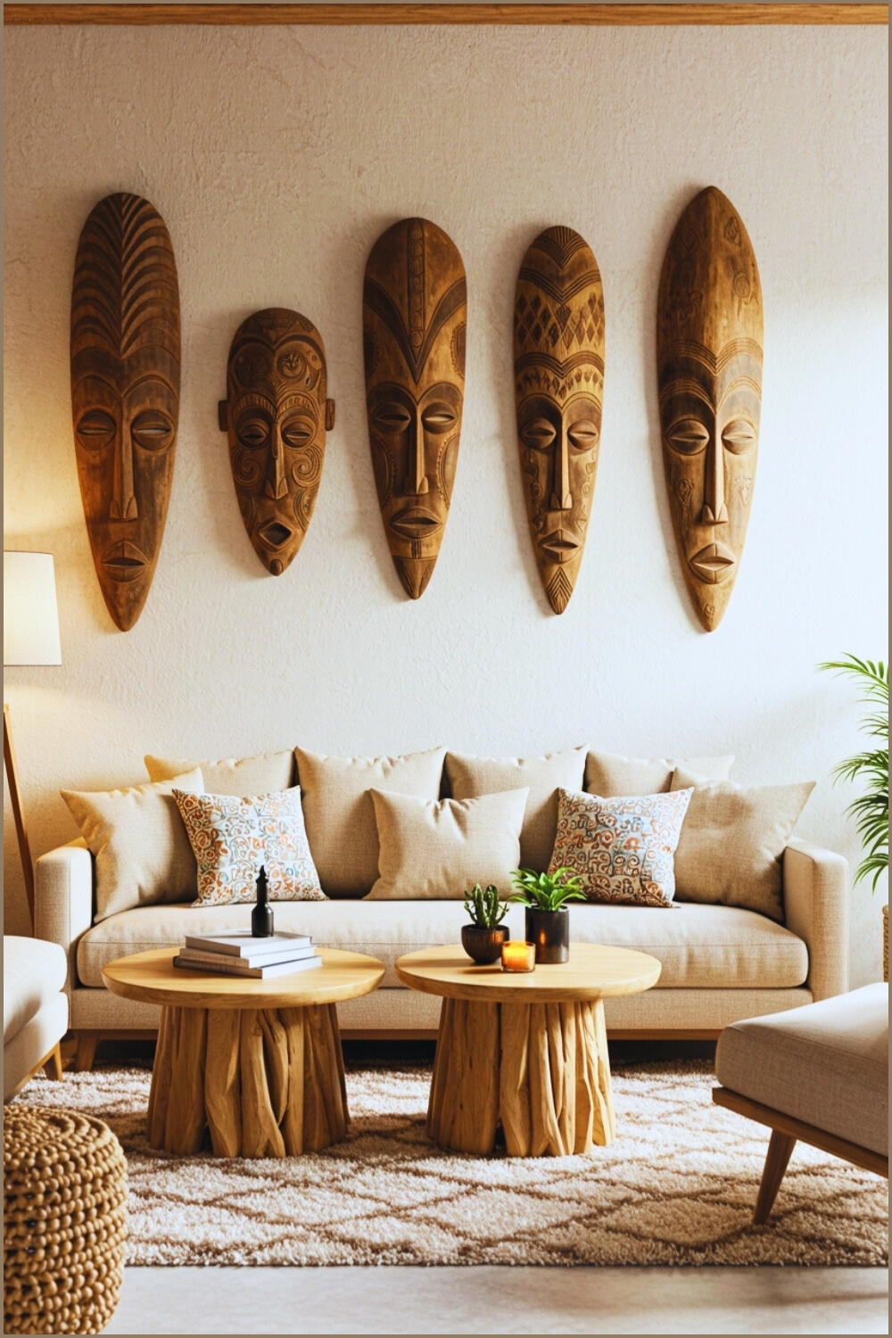 Trendy Bohemian Living Wooden Tribal Masks