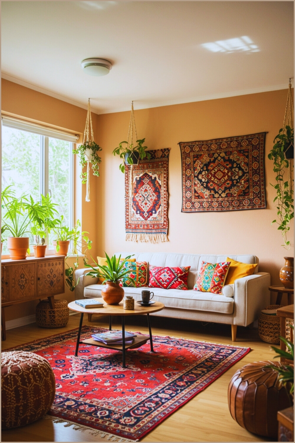 Bohemian Living Room Earthy Tones Patterned