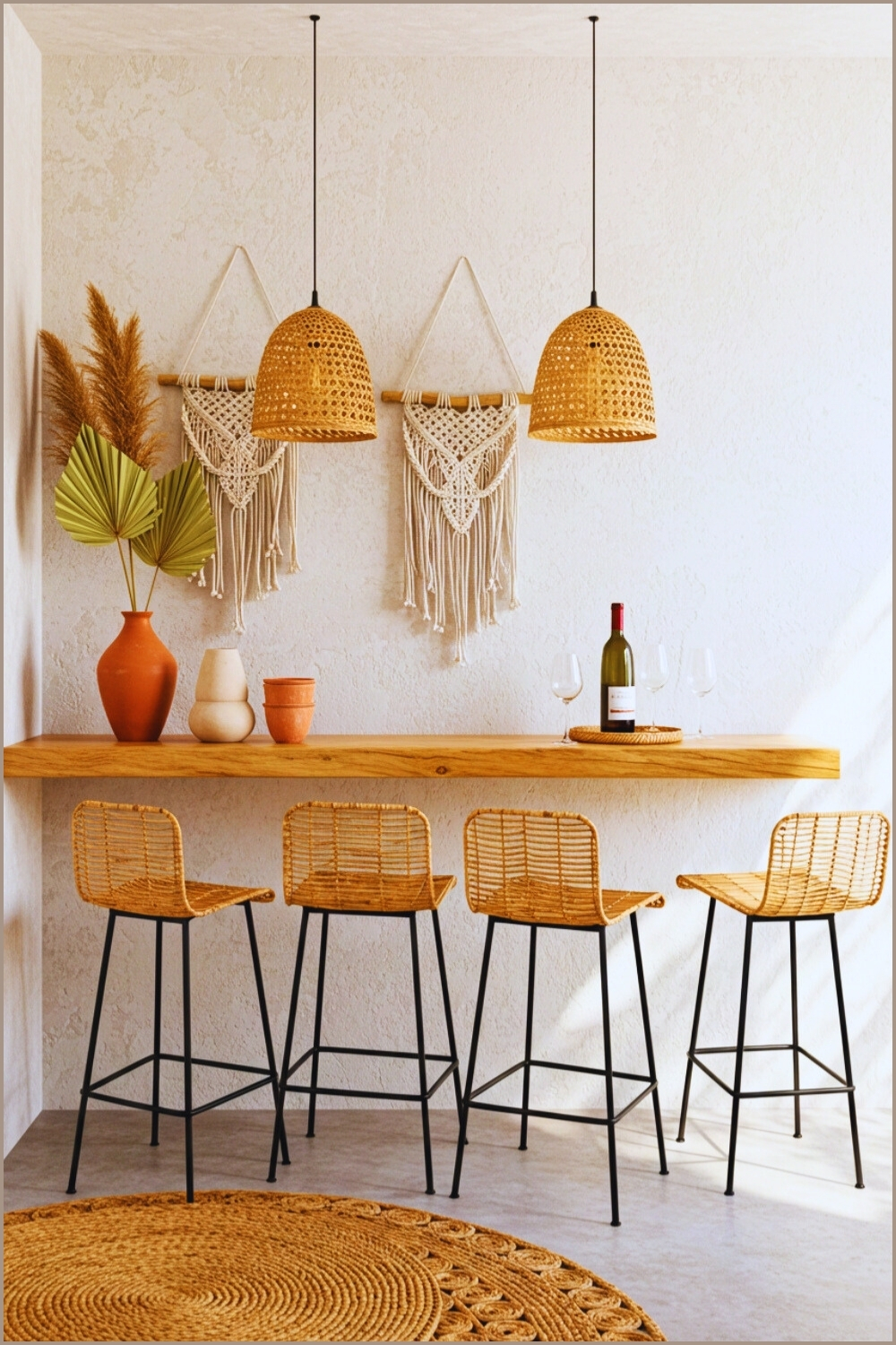 Boho Coastal Bar Nook Raw Plaster Wall
