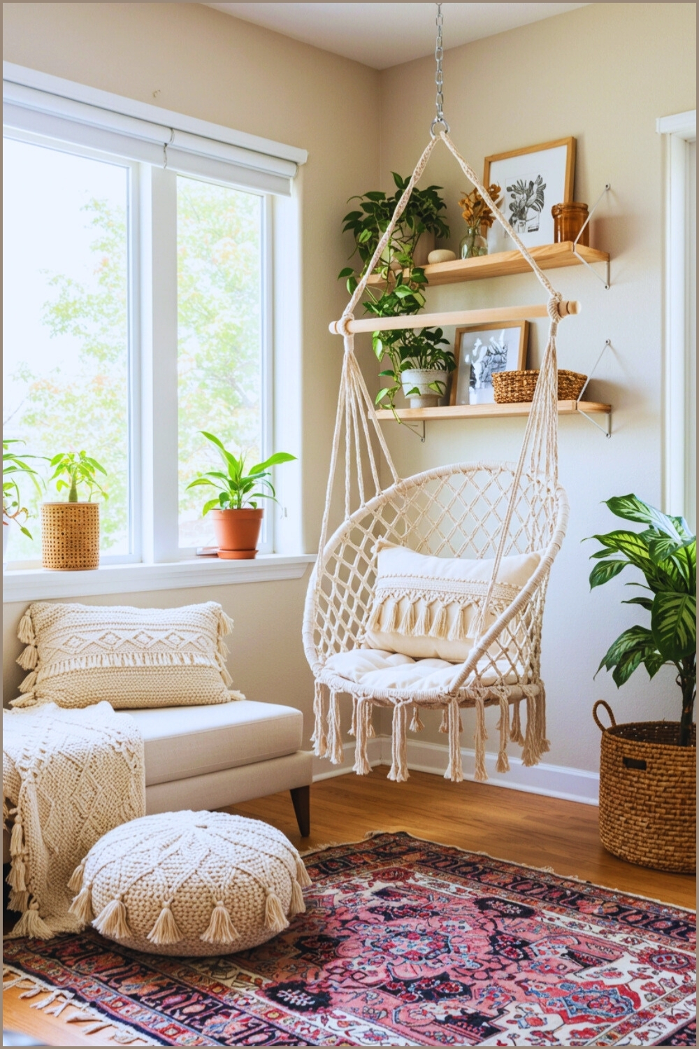 Boho Living Room Corner Macrame Hammock Chair