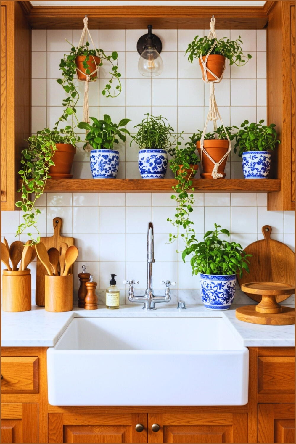 Boho Rustic Kitchen Stove White Square Tile