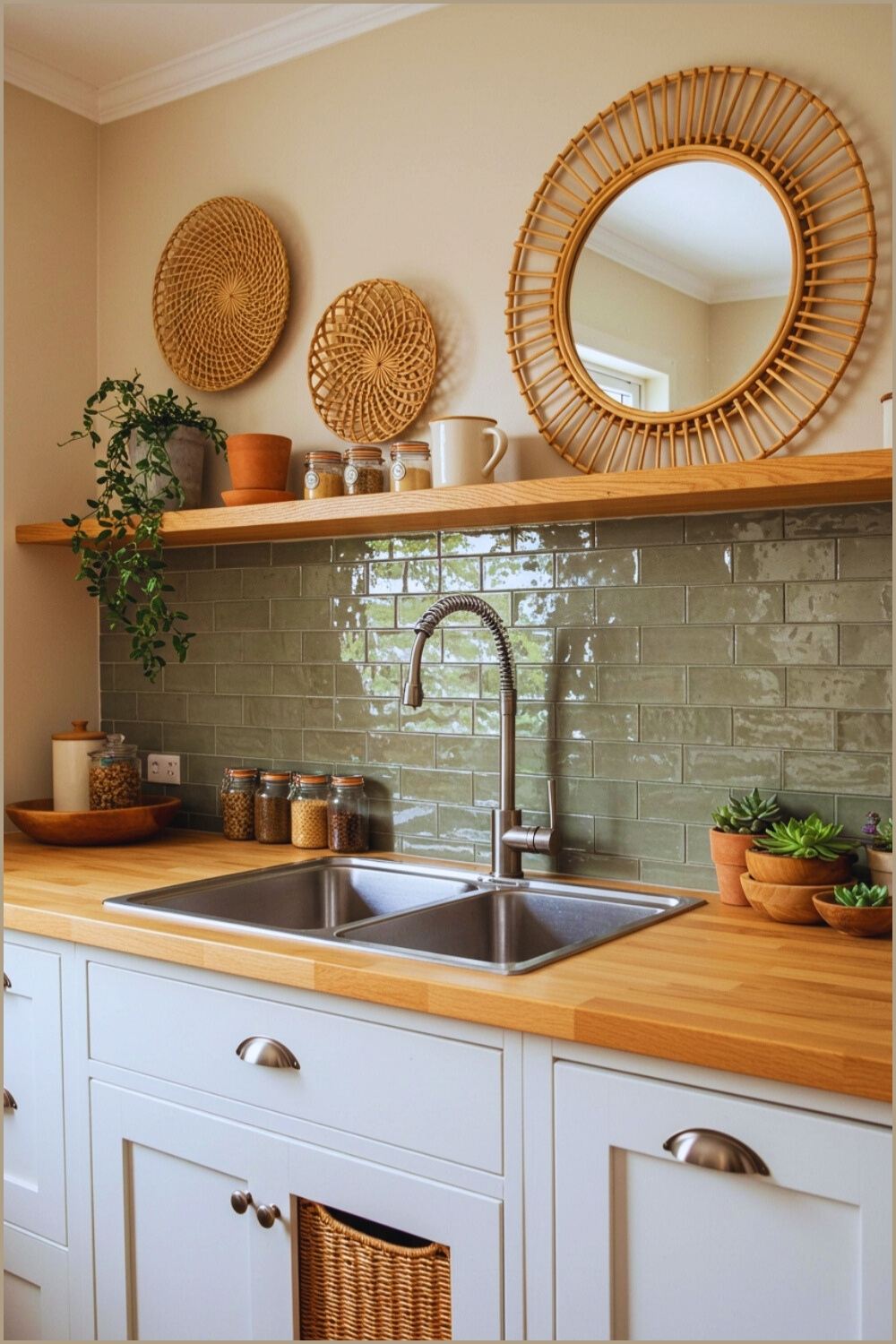 Boho Scandi Kitchen Sink Light Beige Walls