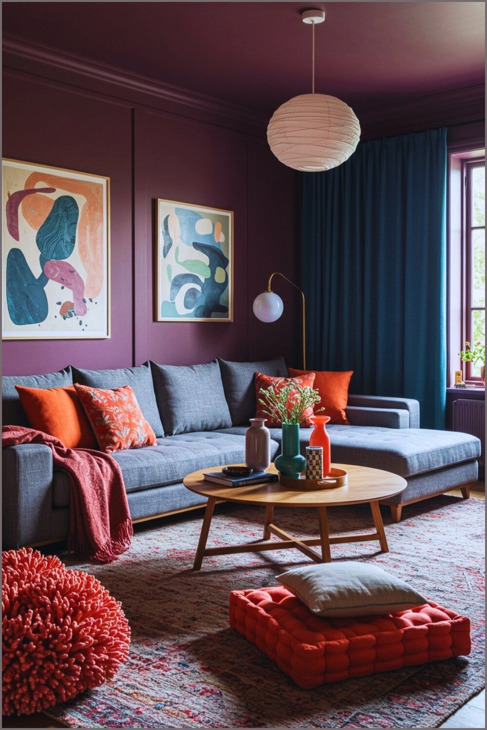 Bold Eclectic Living Room Plum Ceiling