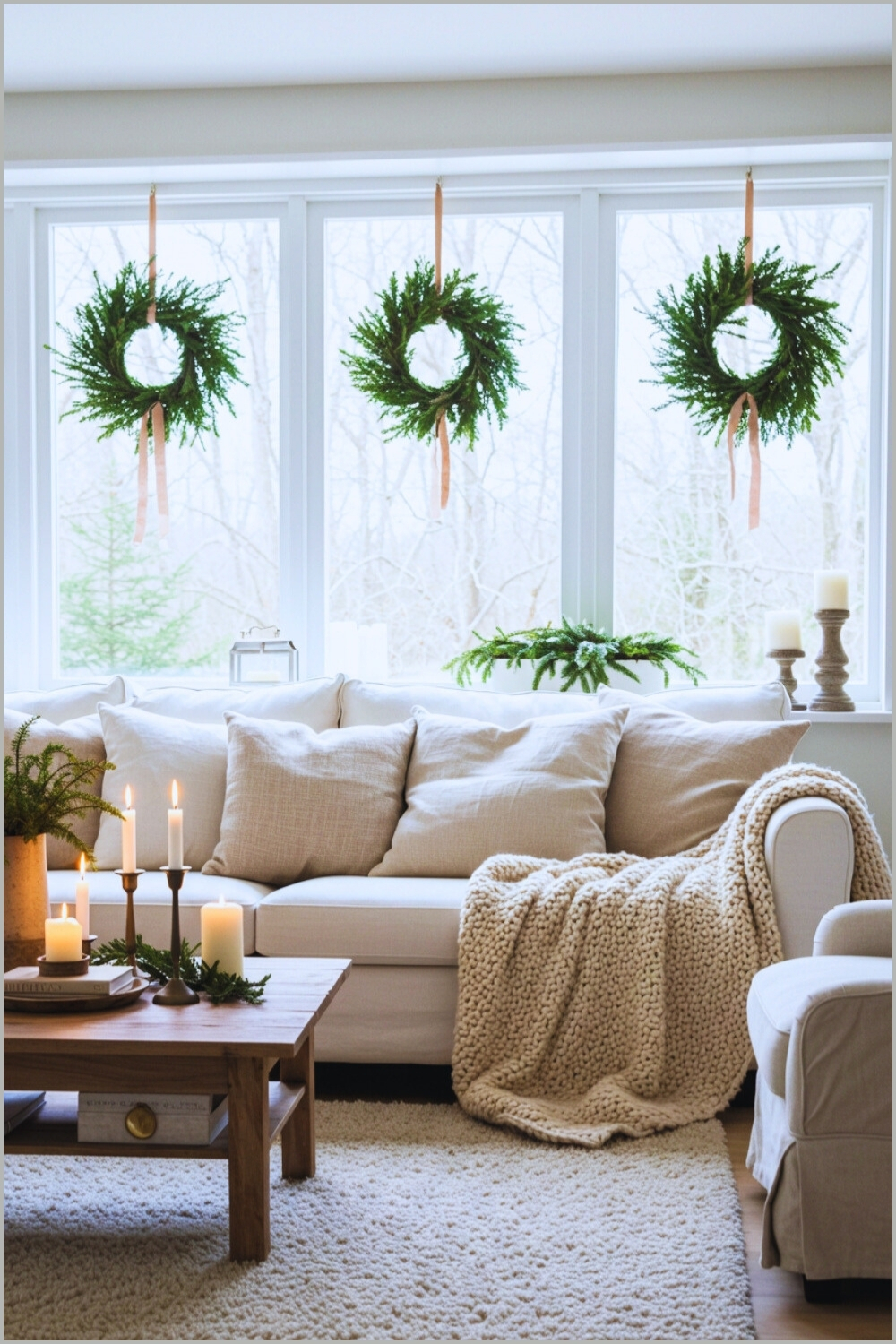 Bright Cozy Christmas Living Room With Large Windows