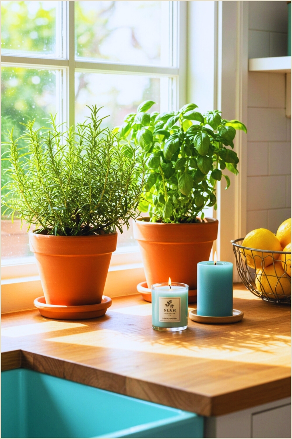 Bright Kitchen With Terracotta Pots Windowsill