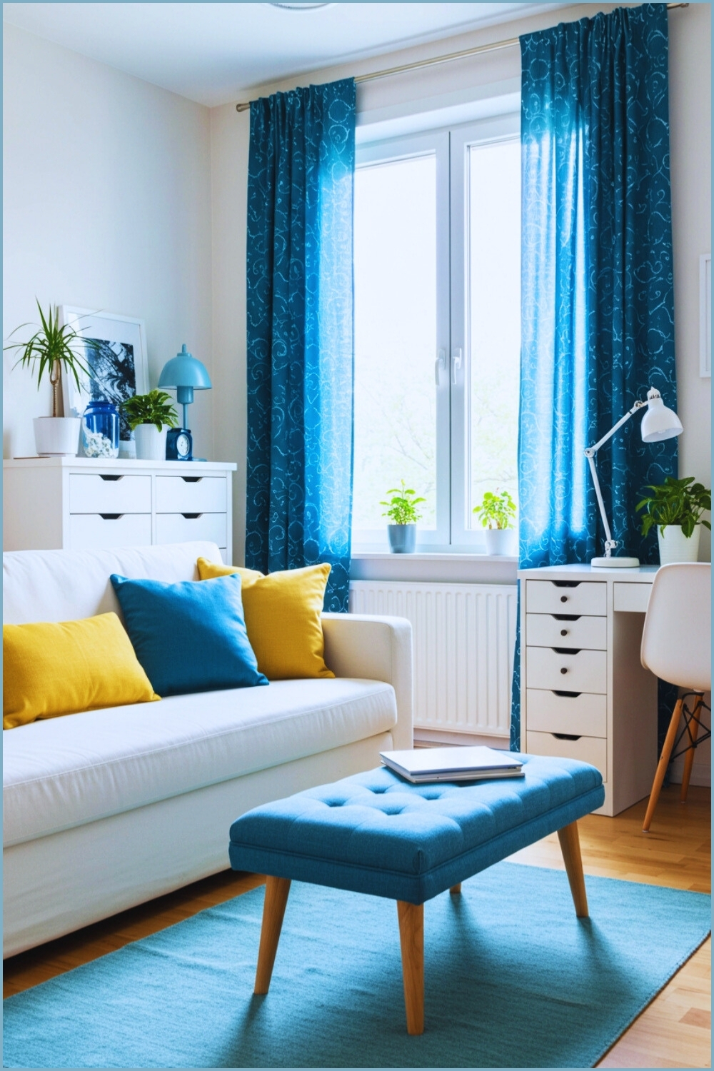 Bright Modern Living Room White Sofa Colorful Cushions