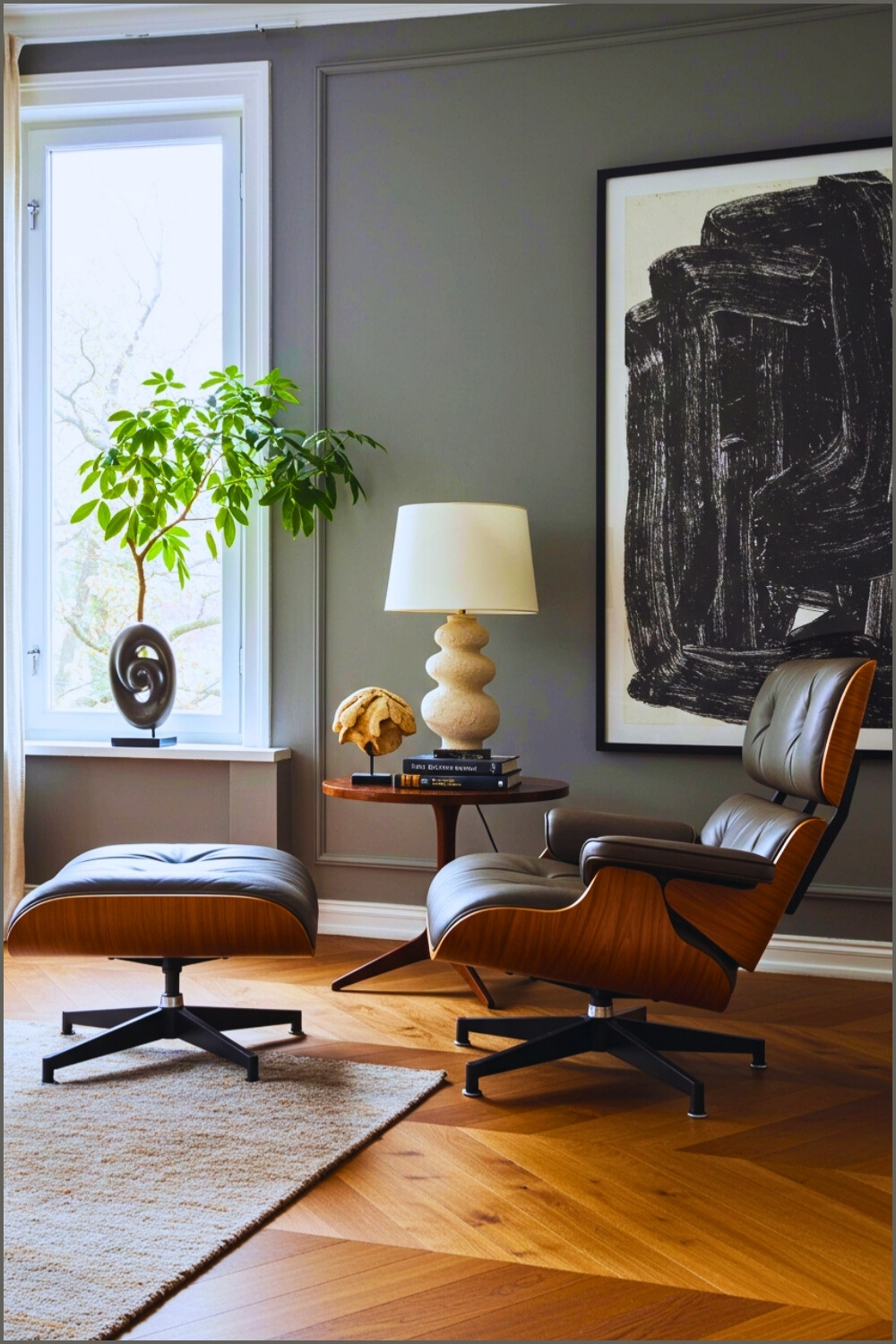 Brown Leather Eames Lounge Chair Ottoman