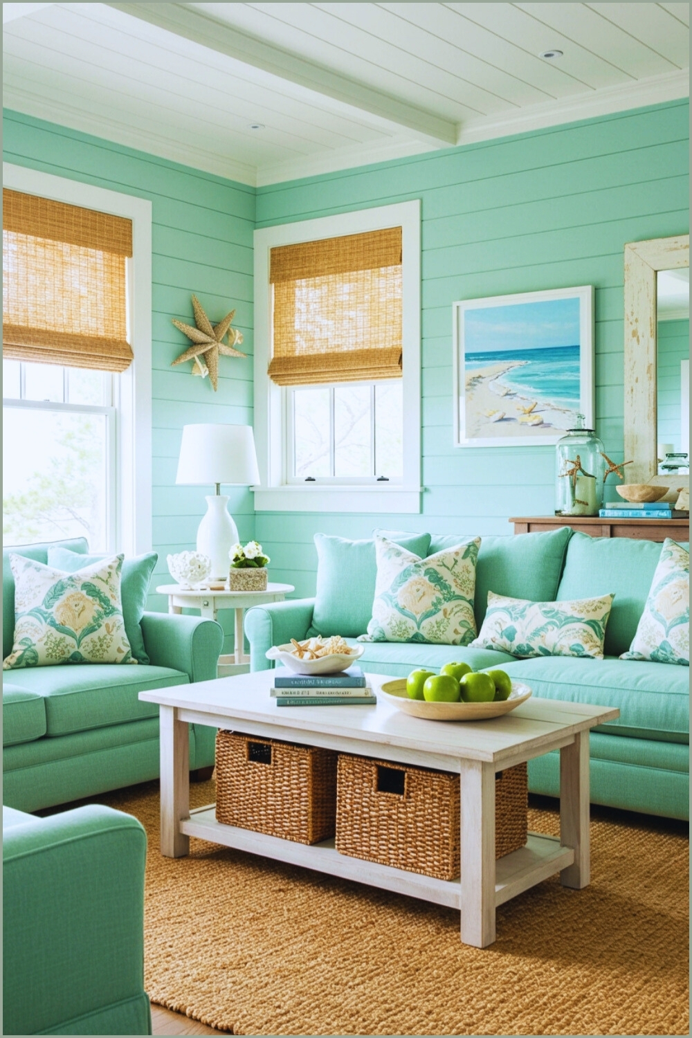 Charming Cottage Living Room Seafoam Green Walls