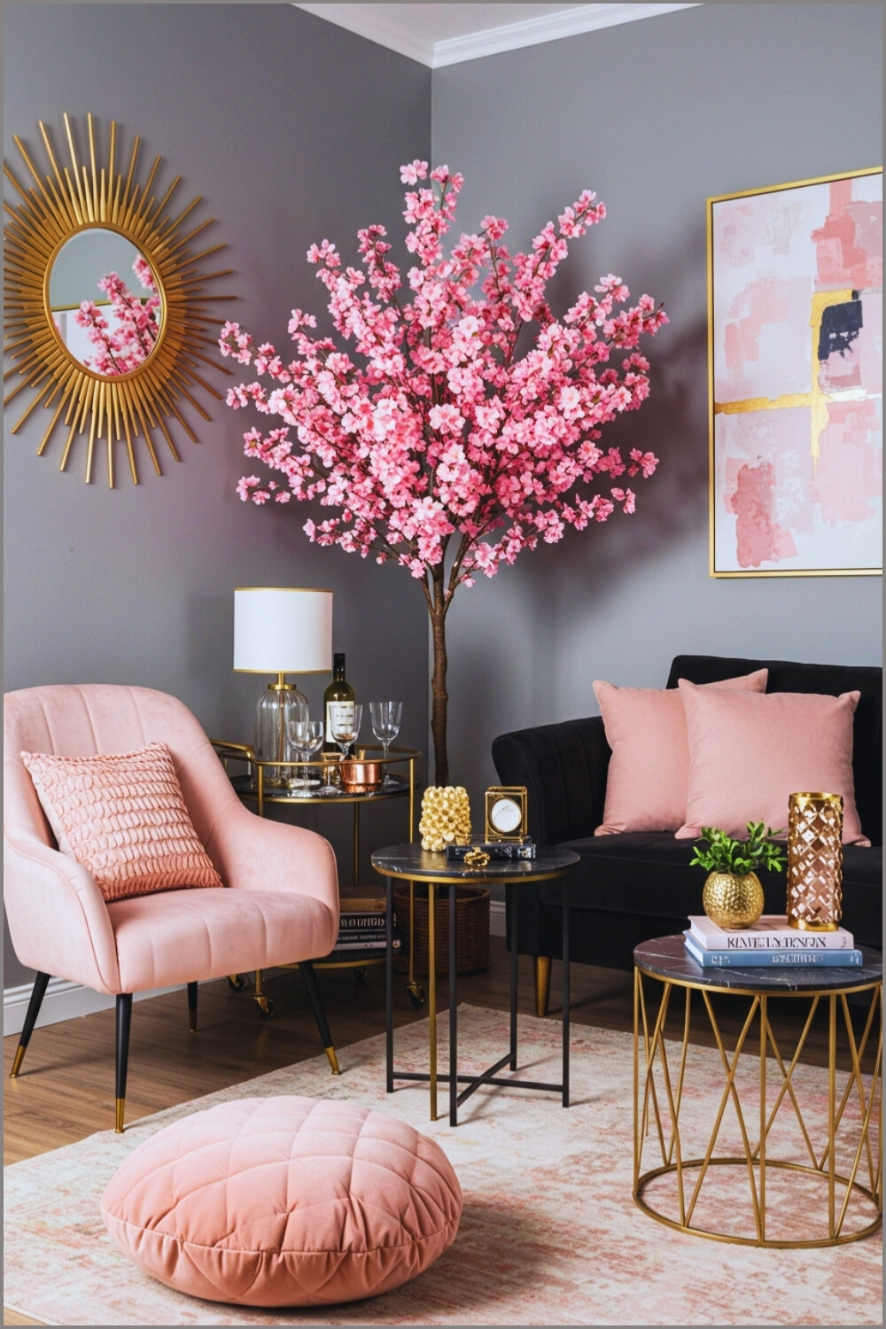 Chic Modern Living Room Blush Chair Textured Pillow