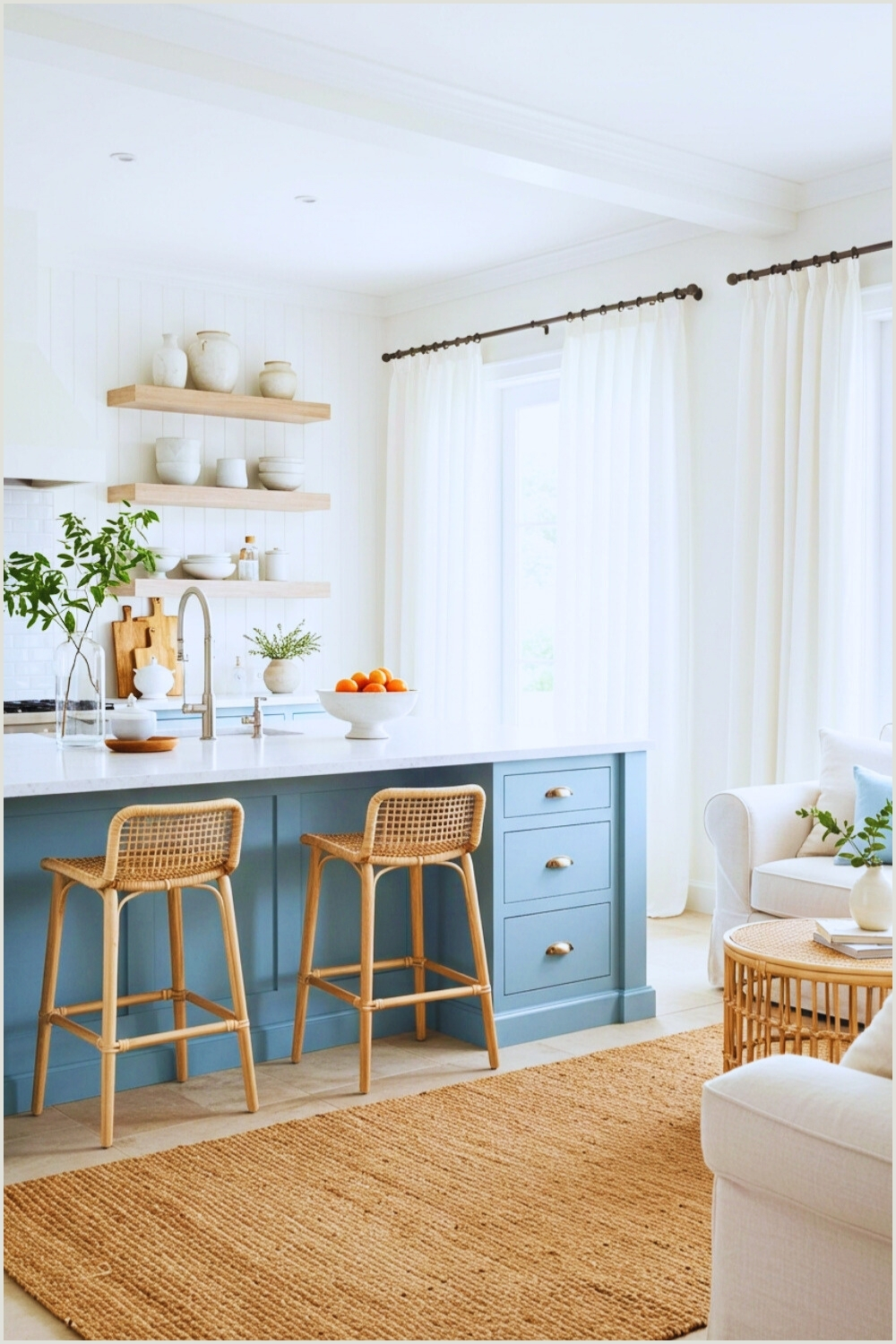 Coastal Kitchen Living Area In Soft Whites
