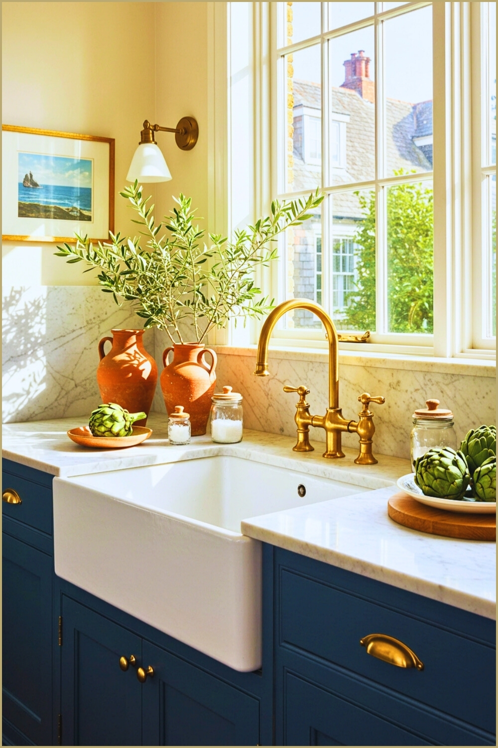 Coastal Kitchen Navy Shaker Cabinets