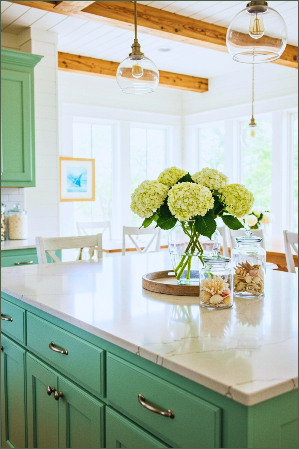 Coastal Kitchen Sea Glass Green Shaker Cabinets