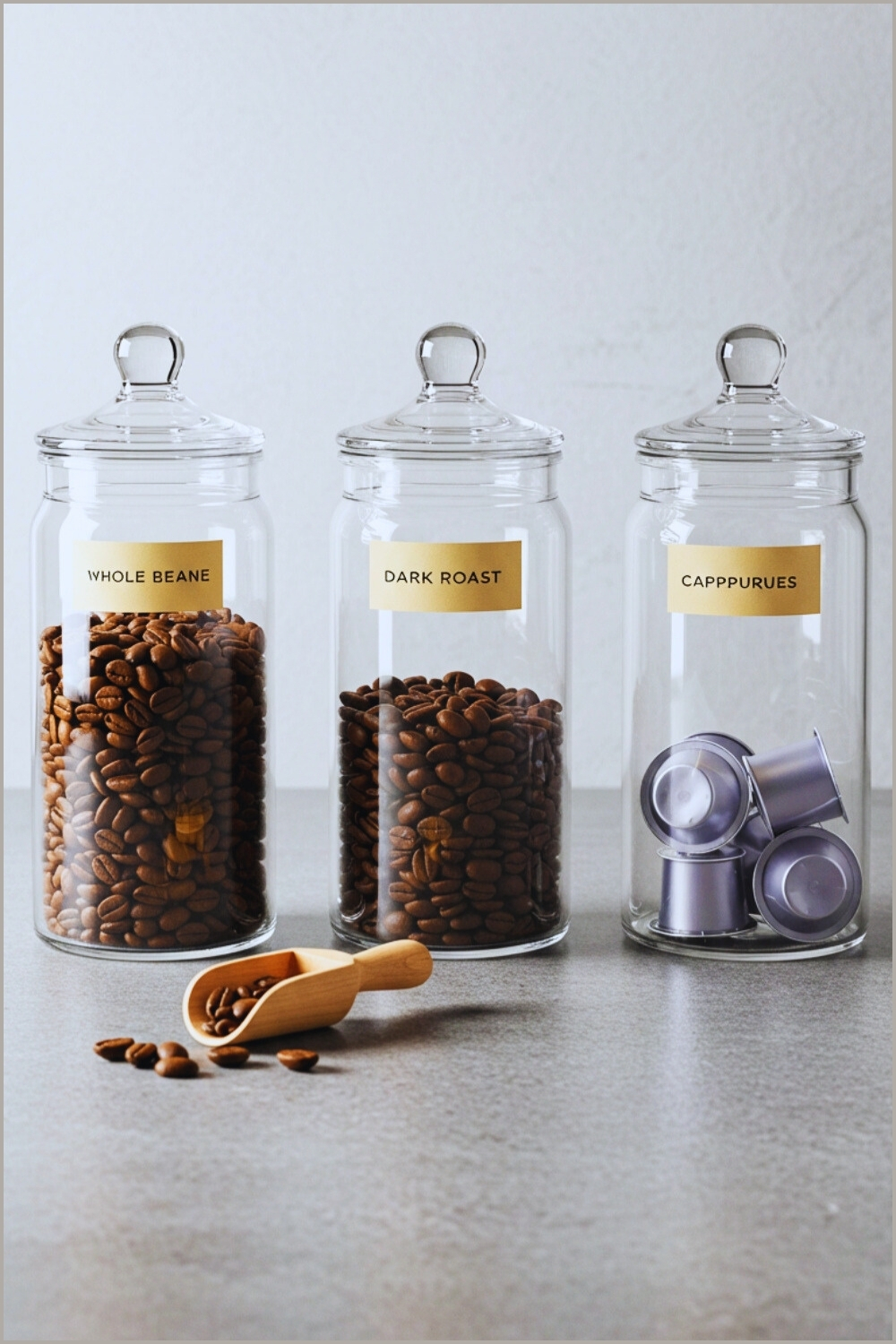Coffee Trio Glass Canisters Labeled Notes