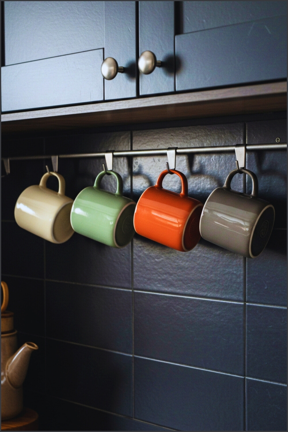 Colorful Mug Row Dark Kitchen Wall