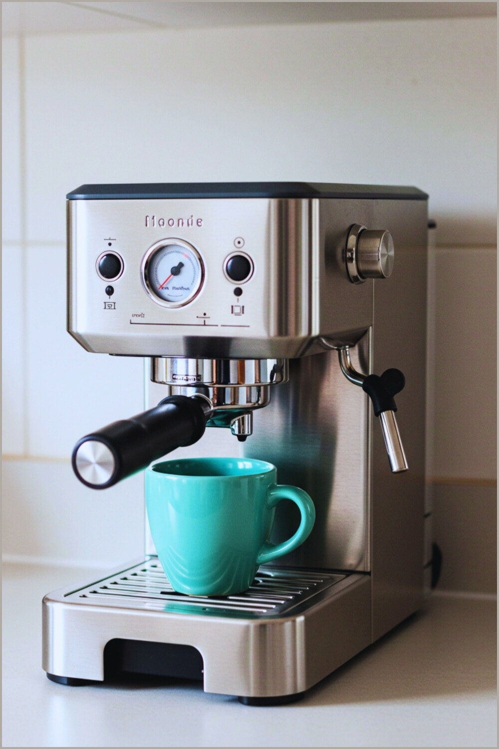 Compact Espresso Nook Stainless Machine On Pale Countertop