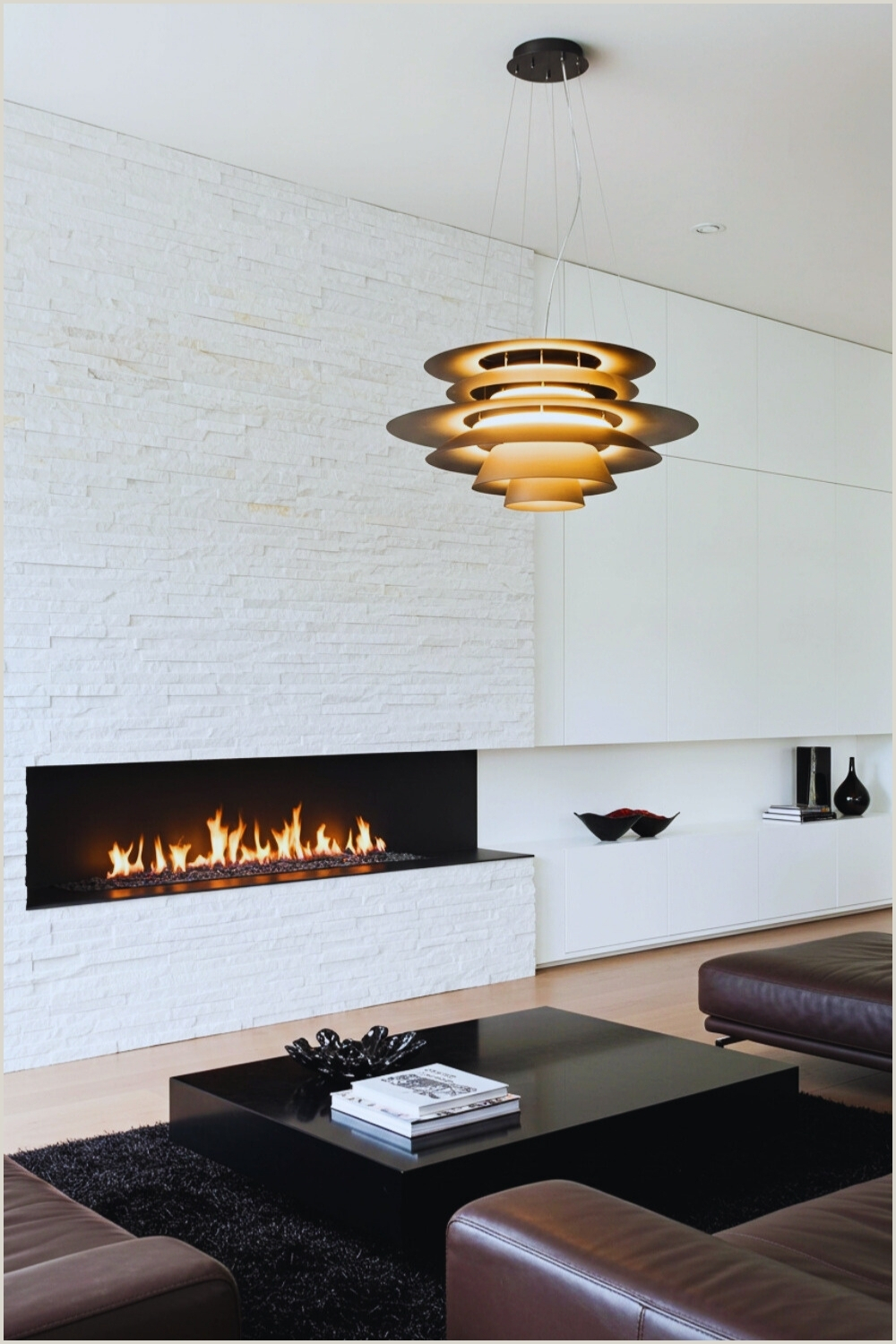 Contemporary Living Room A Striking Linear Fireplace