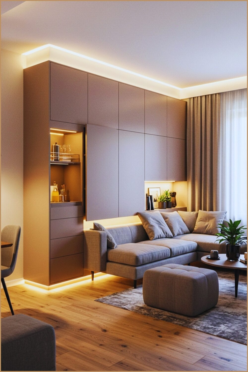Contemporary Modern Living Room Hidden Storage Wall