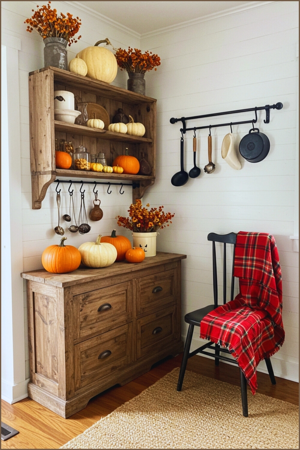 Cool Kitchen Weathered Wooden Shelves Filled Pumpkins