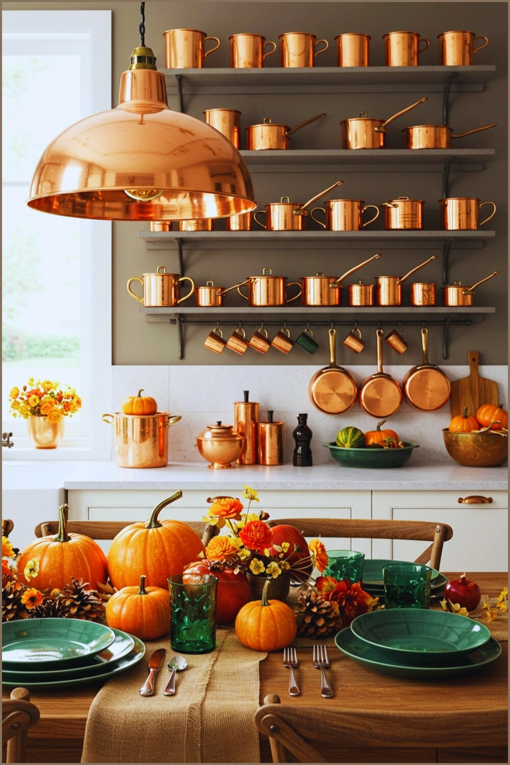 Copper Kitchen Interior Hanging Copper Pendant