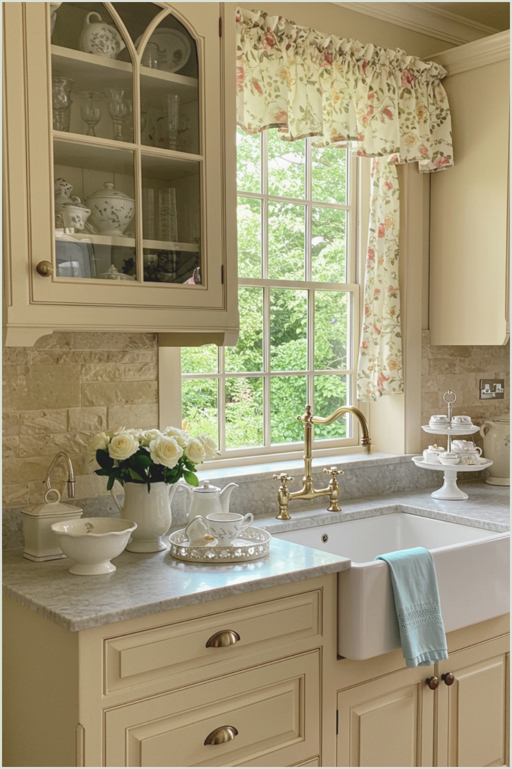 Country Kitchen With Distressed Cabinets