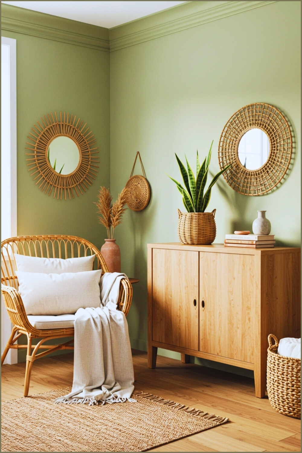 Cozy Bohemian Corner Rattan Chair Neutral Cushionsa