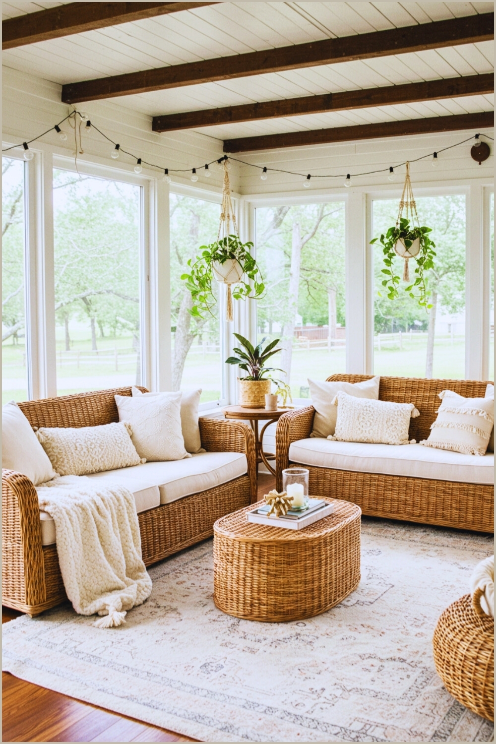 Cozy Bohemian Sunroom Shiplap Walls