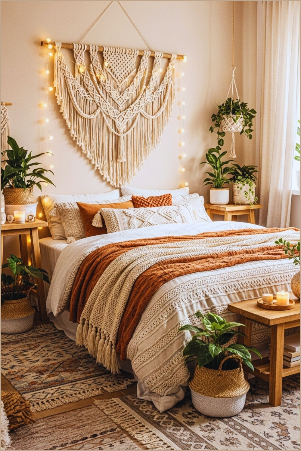Cozy Boho Bedroom With Warm Neutral Tones Beige Walls Large