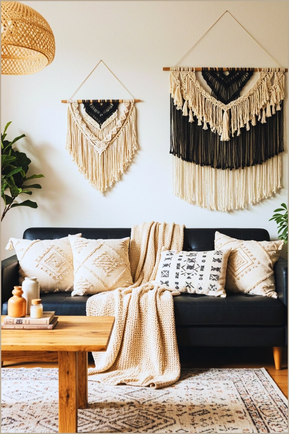 Cozy Boho Living Room Black Sofa