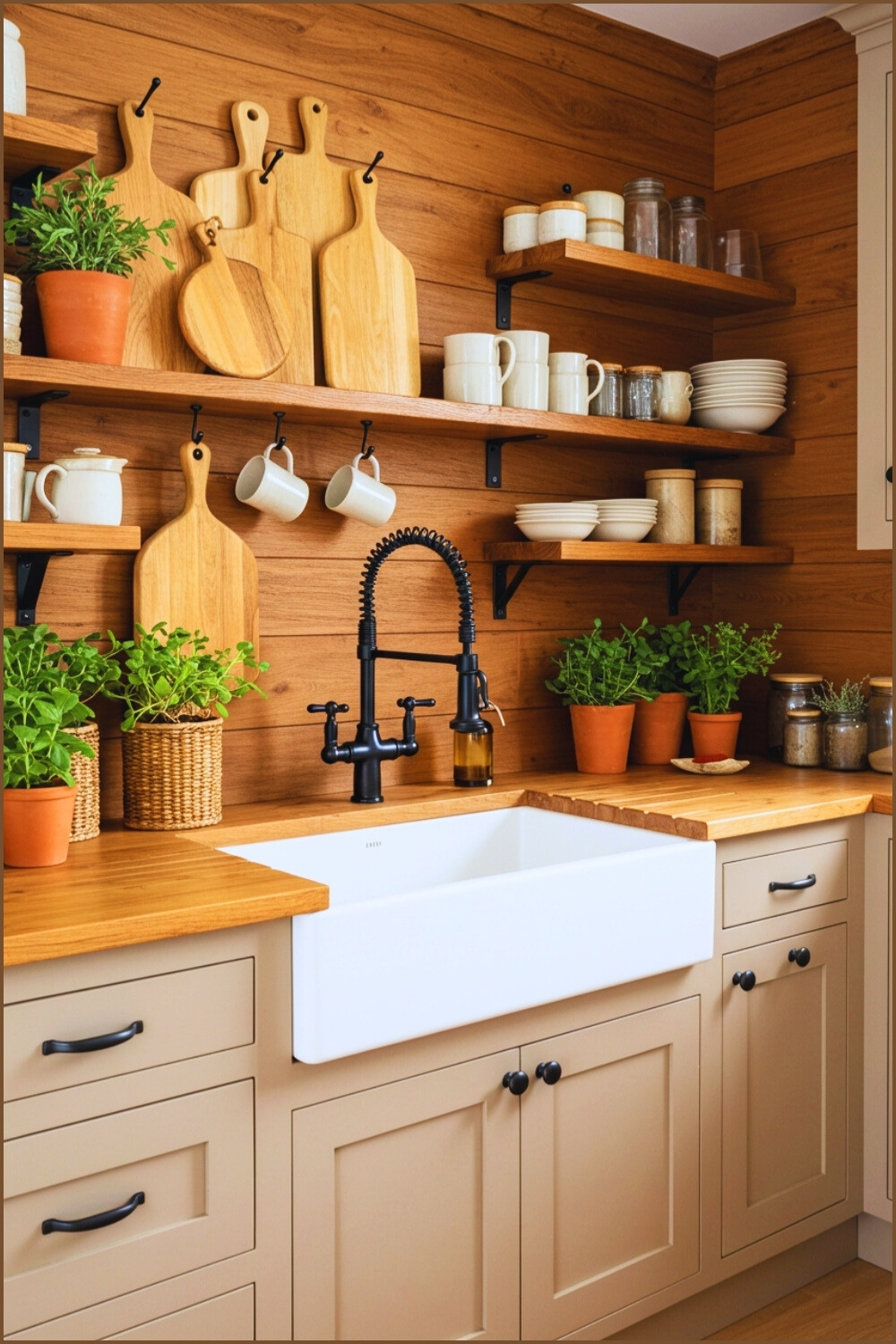 Cozy Boho Rustic Kitchen Sink Honey Wood