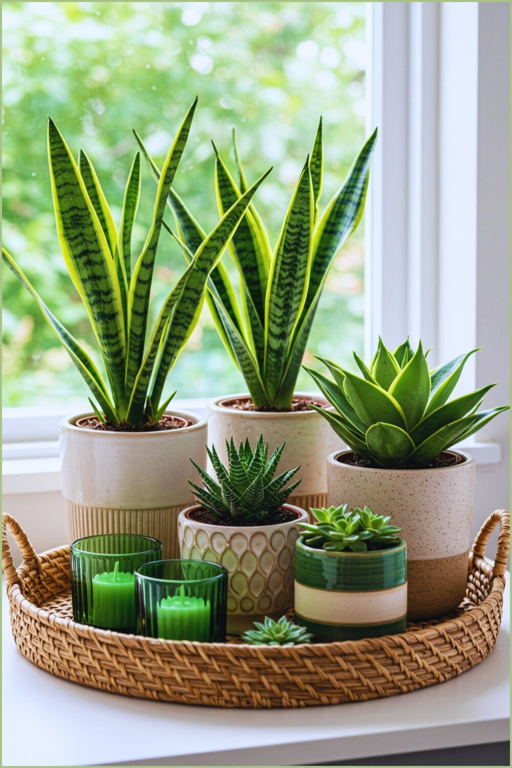 Cozy Indoor Arrangement Snake Plants Succulents